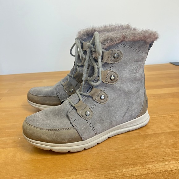 Sorel Explorer Joan Hiking Snow Outdoor Boots Lace Up Leather Faux Fur - Picture 1 of 10